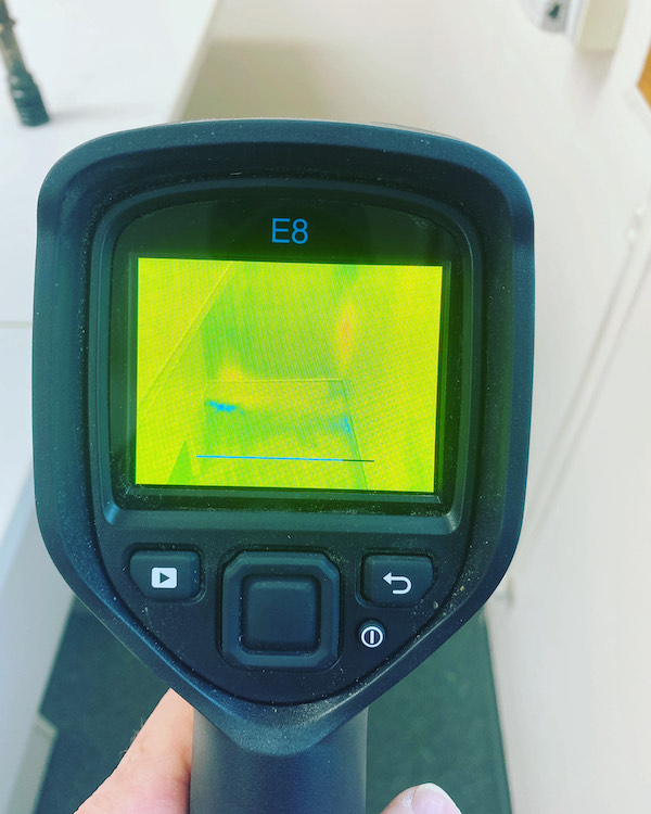 Thermal camera showing areas of termite activity